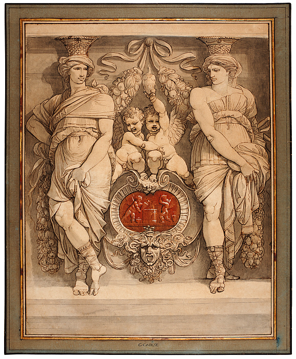 Two Caryatid Figures Framing a Cartouche with Two Cupids (Deux figures de cariatides encadrant une cartouche surmontée de deux amours) Slider Image 2